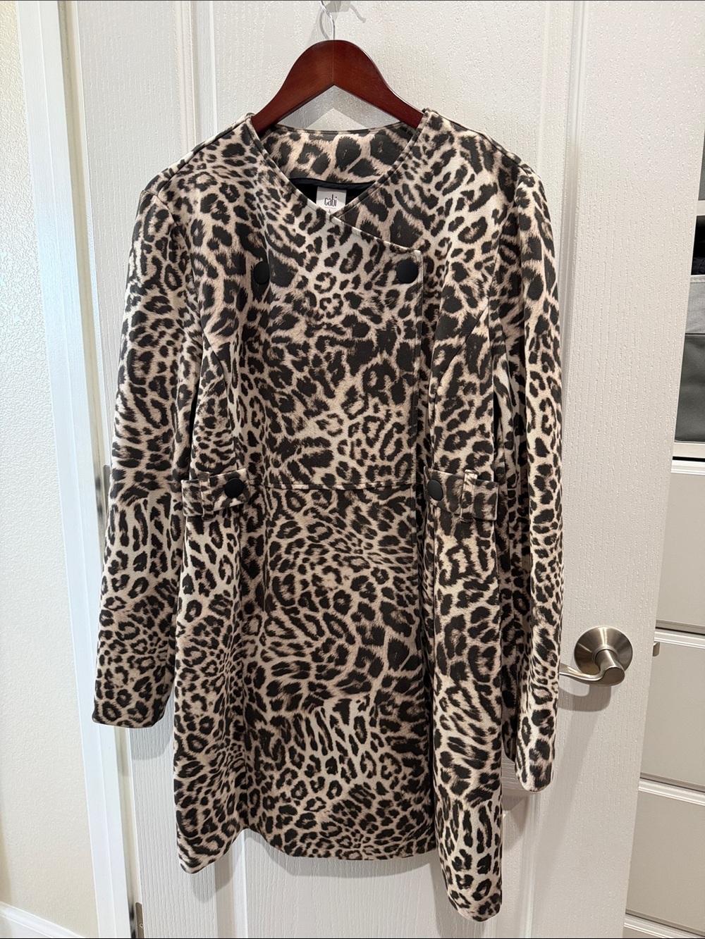 CAbi Leopard-Print Longline Coat in Beige and Black